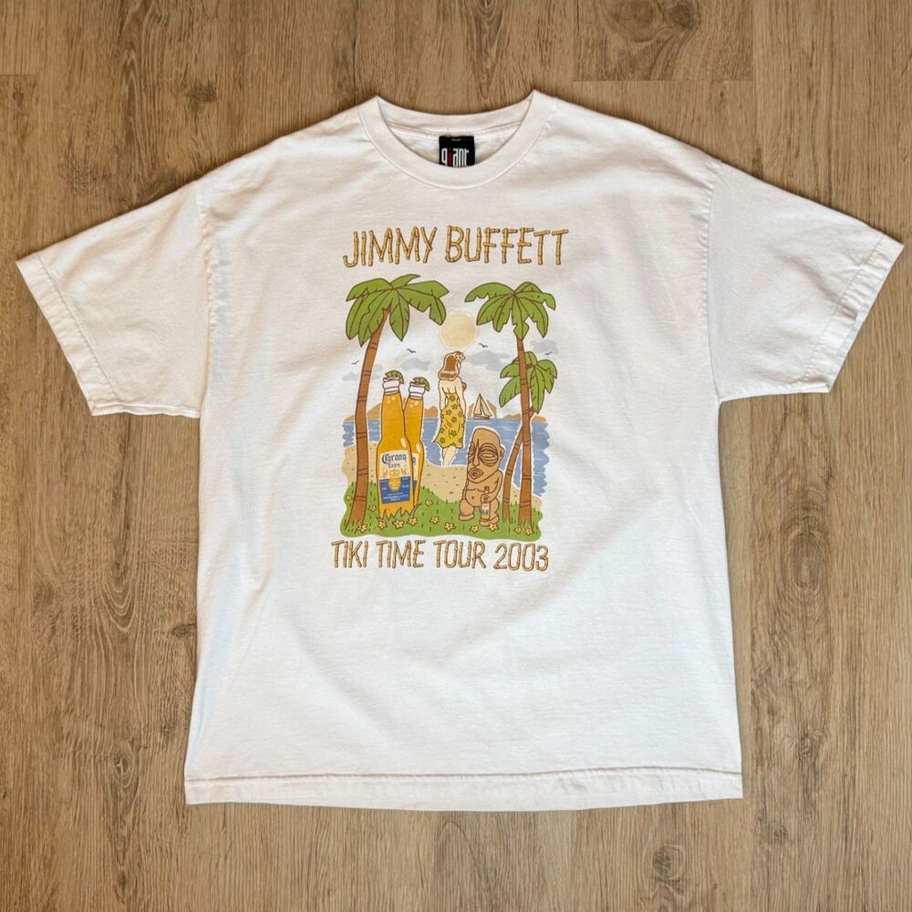 Jimmy Buffett Tiki Time Tour 2003 White Graphic T-Shirt XL Corona Beach